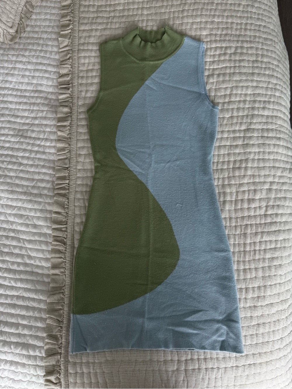 Sleeveless Colorblock Knit Dress in Sage Green and Light Blue